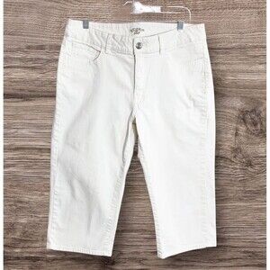 Riders by Lee Capri Jeans Womens Size 14 White Mid-Rise Embroidered Pockets